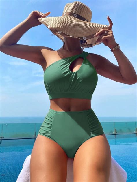 Ruched Cut Out One Shoulder High Waisted Bikini Swimsuit SHEIN USA