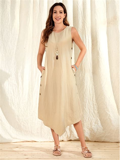 EMERY ROSE Button Side Asymmetrical Hem Tank Dress SHEIN USA