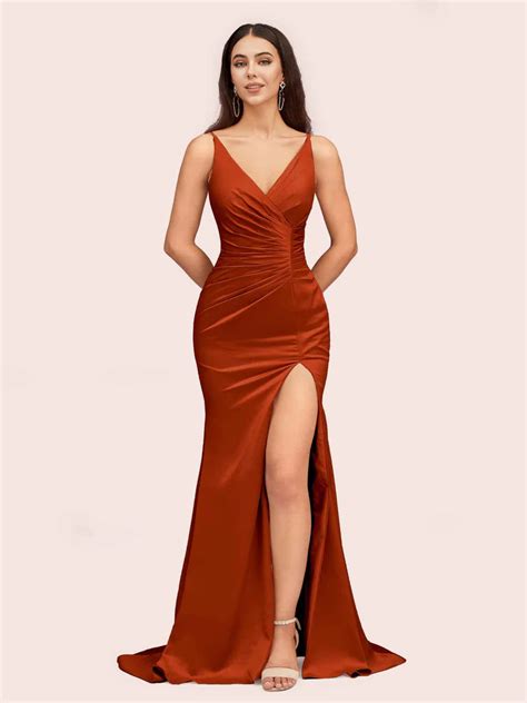 Elegant Rust Prom Dresses Velvet Satin And Jersey Cetims