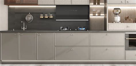 Single Wall Grey Pvc Built In Kitchen Cabinets Oppein