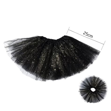 Saia Tutu Três Camadas em Preto Pó de Ouro de 25cm Omnific