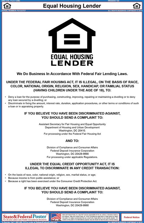 Equal Housing Lender Poster — State and Federal Poster