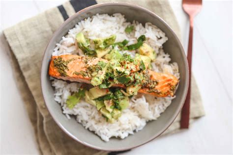 Salmon And Avocado Rice Bowls Eat Think Explore