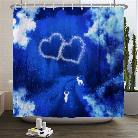 Blue Sky And White Clouds Shower Curtain 3d Spring Flower Scenery Printed Waterproof Fabric