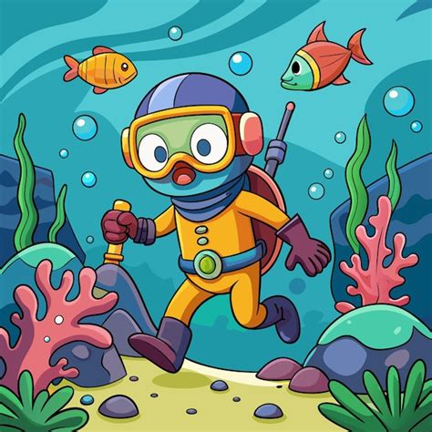 Premium Vector Cartoon Diver Swimming In Ocean Vector Graphic