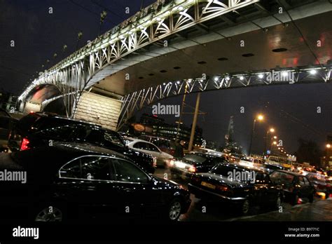 A pedestrian bridge across the Moskva river near the Christ the Savior ...