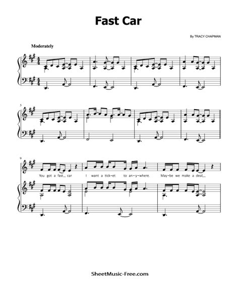 Fast Car Piano Sheet Music Tracy Chapman ♪ Sheetmusic Freecom