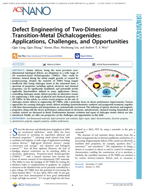 Pdf Defect Engineering Of Two Dimensional Transition Metal