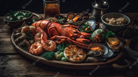 Premium AI Image | A seafood platter with a lobster on it