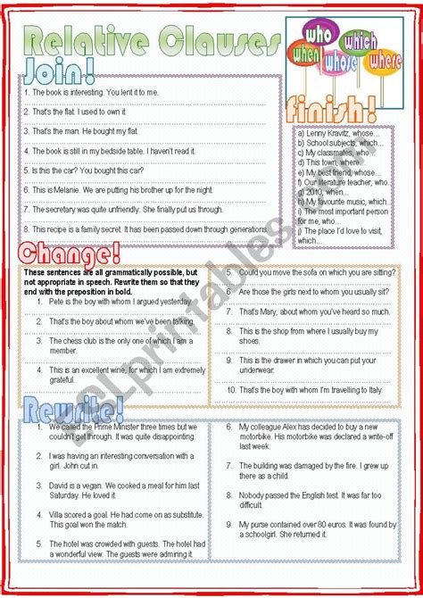 Clauses ESL Worksheet By Nuria08