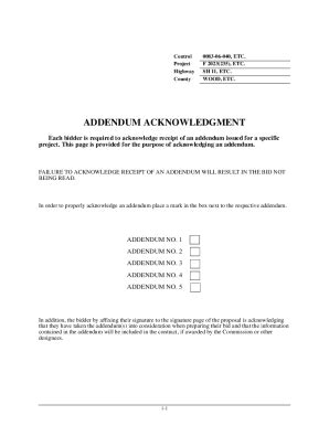 Fillable Online Ftp Dot State Tx ACKNOWLEDGEMENT OF ADDENDA Sample