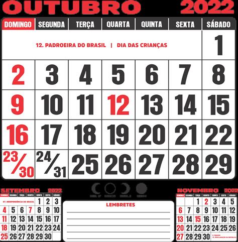 Outubro 2022 Calendário Imagem Legal