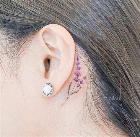 Lavender Tattoo Behind The Right Ear Lavender Tattoo Behind Ear Tattoos Behind Ear Tattoo