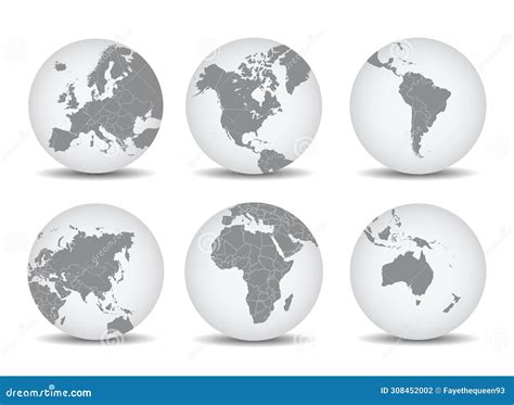 Mapa Do Globo Terrestre Conjunto De Seis Continentes Isolados Sobre