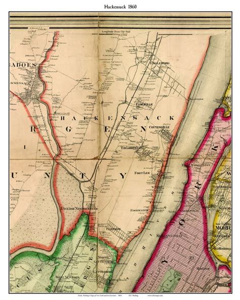 Hackensack New Jersey 1860 Old Town Map Custom Print Nyc Environs Old Maps