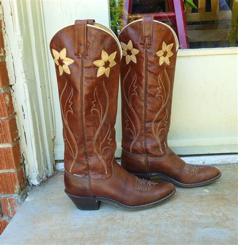 Vintage Acme Cowboy Boots Flower Cut Leather 75