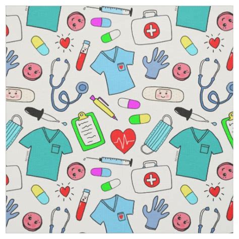 Cute Doctor Nurse Medical Supplies Pattern Fabric | Zazzle