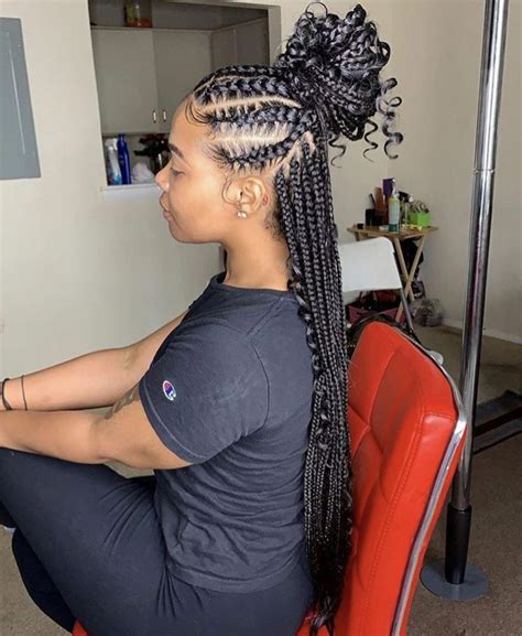 Feed Ins And Box Braids Half Up Half Down Boxbraidshairstyles Feed In Braids Hairstyles