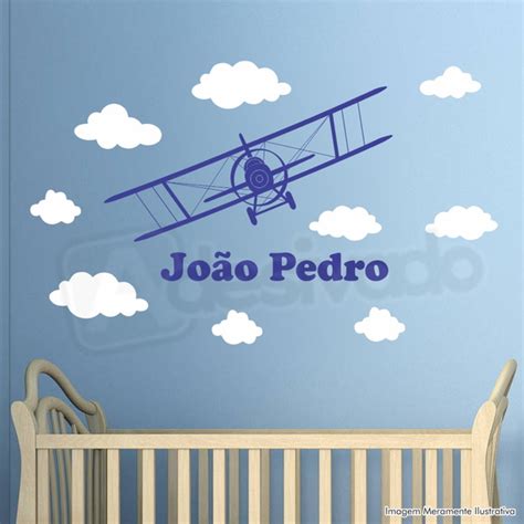 Adesivo Avião Nome Personalizado Nuvens Elo7