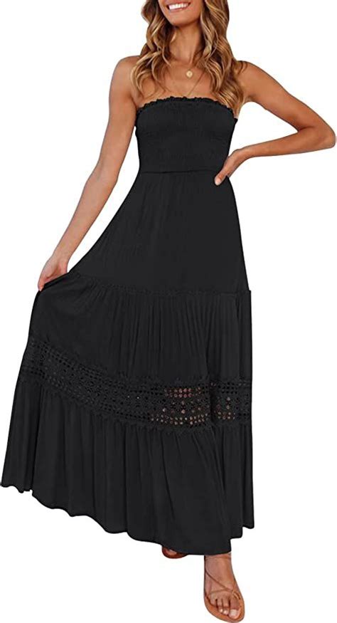 Zesica Womens 2024 Summer Bohemian Strapless Off Shoulder Lace Trim Backless Flowy A Line Beach