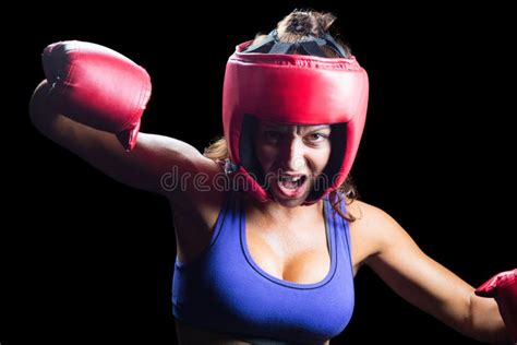 Portrait Of Angry Female Boxer With Fighting Stance Stock Image Image