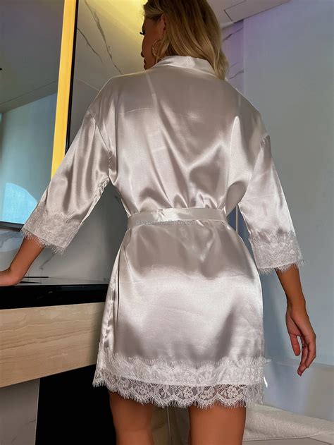 White Sexy Silk Satin Nightgown Sleepwear Robe Set 3 Piece Bridal Party Shower Lingerie Night