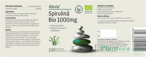 Spirulina 1000mg Bio 100cp Alevia Pret 56 6 Lei Planteea