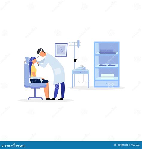 Ent Doctor Checking Throat Flat Vector Illustration Otolaryngologist