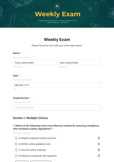 weekly exam template  edit