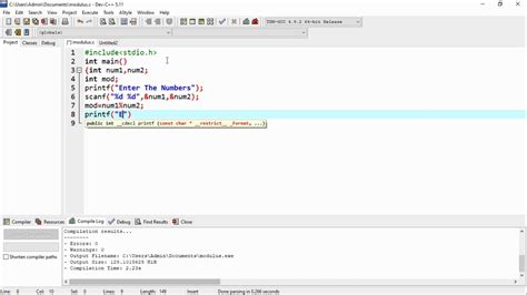 C Program To Find Remaindermodulus Of Two Number Youtube