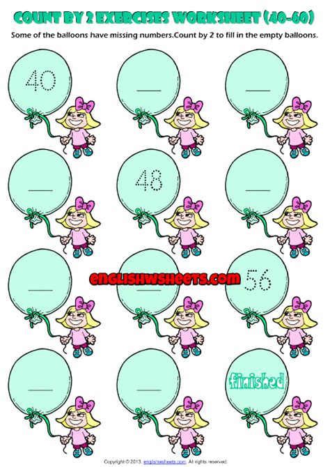 Counting Forward By 2 From 40 To 60 Exercises Worksheet