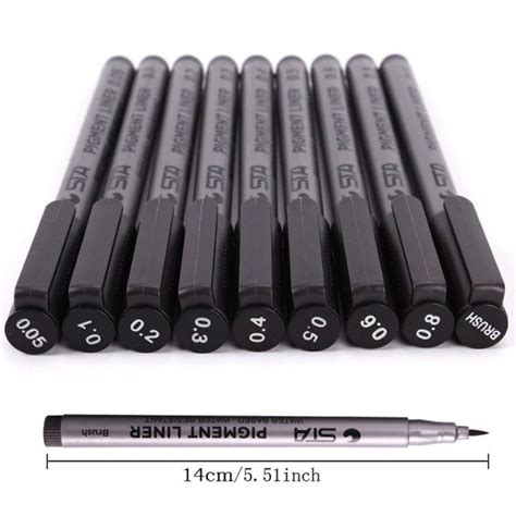 Sta Black Pigment Fine Liner Brush Drawing Scrapbooking Pens 9 Pack