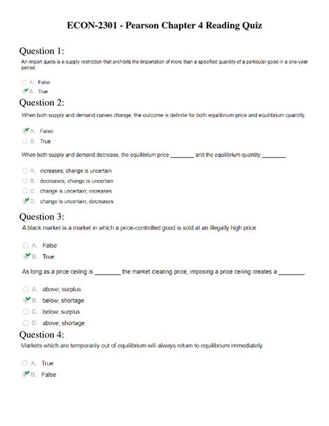 Solution Econ Pearson Chapter Reading Quiz Studypool