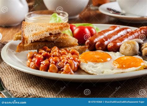 English Breakfast with Sausage Stock Photo - Image of baked, white ...