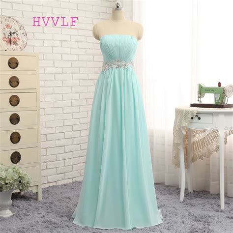 Hvvlf Turquoise Evening Dresses 2018 A Line Strapless Chiffon Beaded