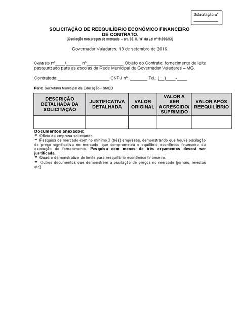solicitacao de reequilibrio economico financeiro