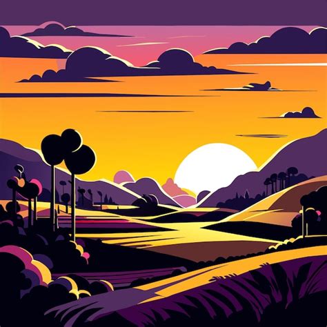 Sunset Mountain Landscapes Vector Illustration Premium Ai Generated