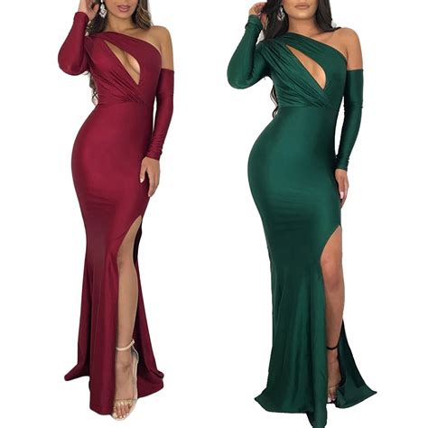 Sexy Split Long Maxi Dress Women Long Sleeve Bandage Bodycon Dress