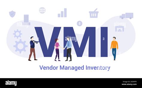 Vmi Vendor Managed Invectory Concept With Big Word Or Text And Team People With Modern Flat