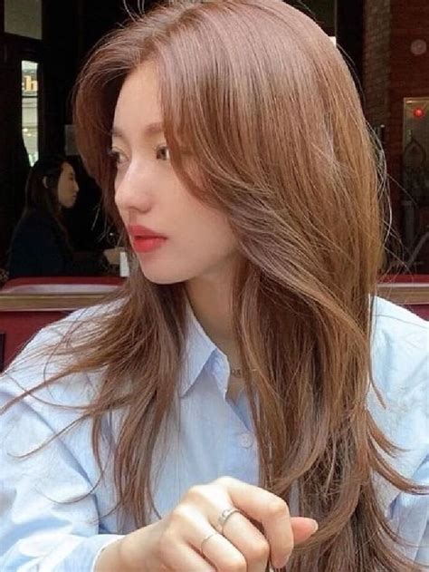 Korean Hair Color Light Brown Long Hair Beige Hair Color Lavender