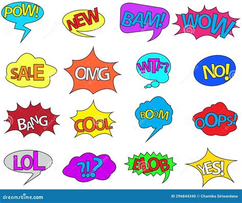 Comic Speech Bubble Set With Text Wow Bang Omg Gtfo Boom Yeah Pow