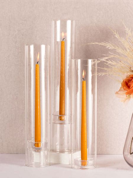 12 Taper Candles 12 Glass Chimneys And 12 Glass Taper Holders Yummicandles