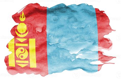 Mongolia flag is depicted in liquid watercolor style isolated on white ...