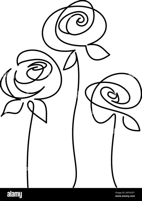 Three Abstract Roses Flowers Continuous One Line Drawing Vector