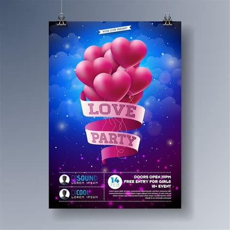 Flyer de fiesta del día de san valentín Vector Premium