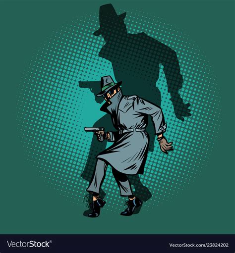 Shadow Noir Detective Spy Man With Gun Pose Vector Image