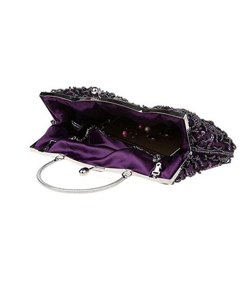 Beaded Sequin Design Metal Frame Kissing Lock Evening Purse Clutch Bag