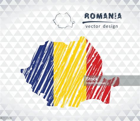 Vetores De Mapa De Vetor Roménia Com Bandeira Dentro Isolado Em Um