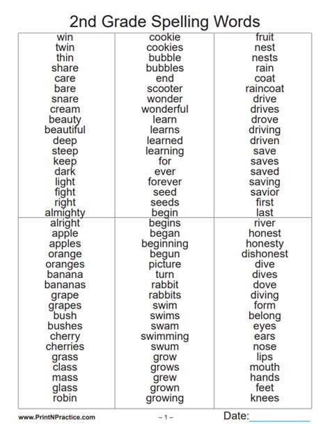 2nd Grade Spelling Words Printable Printable Word Searches