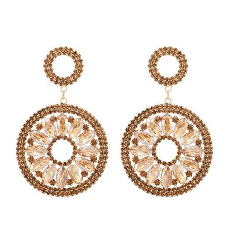 Luxe Design Big Round Full Crystal Hoop Dangle Statement Earrings Womens Earrings Crystal